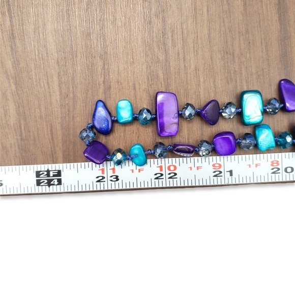 Purple Blue Dyed Mother of Pearl Shell Bead Long Necklace 46" - Picture 4 of 4